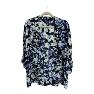 Apt 9 Watercolor Blue Floral Kimono Cardigan Artsy Layering Coverup